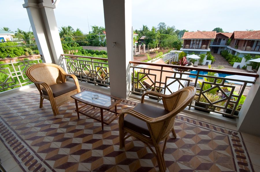 Veranda, Bambu Hotel, Battambang, Kambodscha Rundreise