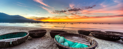 Boote am Strand in Da Nang, Vietnam Reise
