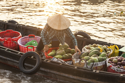 Verkäuferin, Schwimmender Markt, Mekong