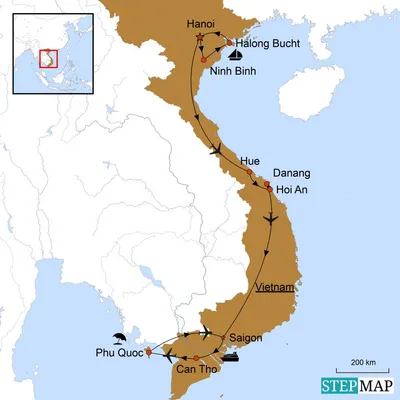 Reiseverlauf, Zauberhaftes Vietnam, Vietnam Kulturreise, Stepmap