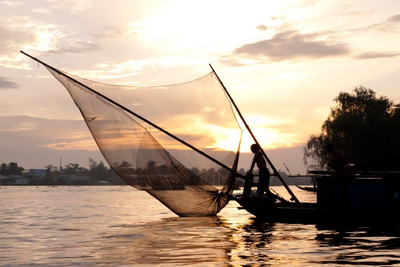 Sonnenuntergang, Mekong Delta, Vietnam Golfreise
