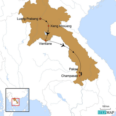 Karte, Mystische Landschaften und magische Orte, Laos Reise