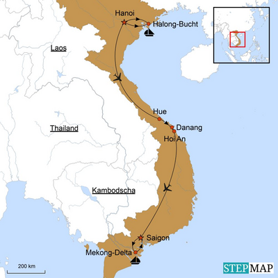 Karte, Golfparadies Vietnam, Vietnam Golfreise