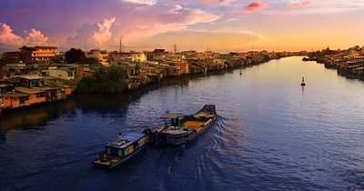 Sonnenuntergang am Mekong, Vietnam Reise