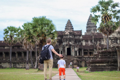 Vater und Sohn, Angkor Wat, Kambodscha Vietnam Reise, Familienreise