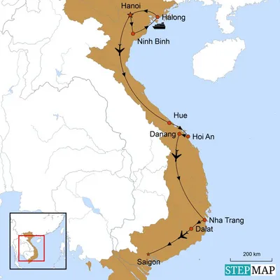 Reiseverlauf, Traumpfade von Nord nach Süd, Vietnam Reise, Karte