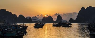 Sonnenaufgang, Halong Bucht, Vietnam Reise